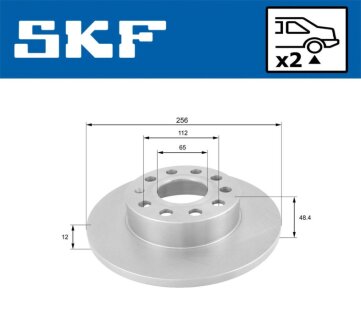 VW диск гальмівний задн.Audi A3,Caddy III,Golf V,VI,Touran,Skoda Octavia II,SuperB II SKF VKBD 90051 S2