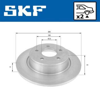 SKFДиск тормозной задний FORD C-MAX II,GRAND:1.61.6ECOBOOST1.6FLEXIFUEL1.6TDCI2.0TDCI 2010- SKF VKBD 90121 S2