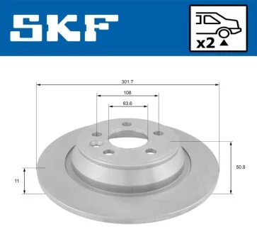 FORD гальмівний диск задн. Mondeo 07- S-Max 06- SKF VKBD 90132 S2