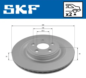 JAGUAR Диск гальмівний задн. S-type, XF, XJ, XK 04- SKF VKBD 90327 V2