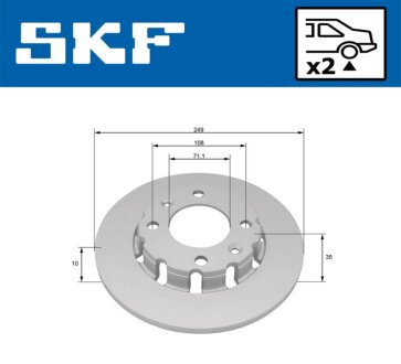 CITROEN Диск гальмівний задній C4 III 1.2 PureTech 21- SKF VKBD 91351 S2