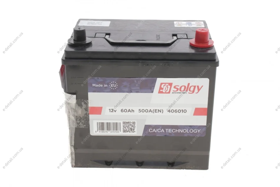 Акумуляторна батарея 60Ah/500A (230x172x222/+R) Азія Solgy 406010 (фото 1)