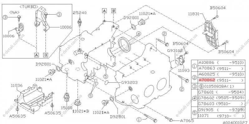 Болт блока циліндрів SUBARU 800708620 (фото 1)