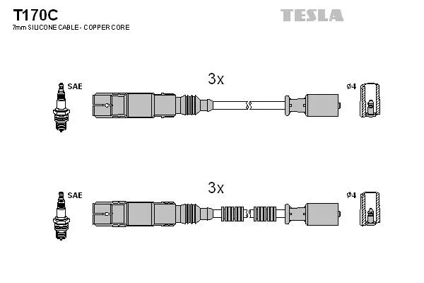 Провід високовольтні, комплект Smart Fortwo 0.7 (04-07),Smart Fortwo cabrio 0.7 (04-07) TESLA T170C (фото 1)