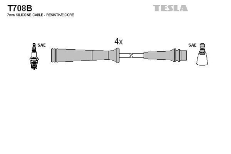 Комплект кабелей зажигания TESLA T708B (фото 1)