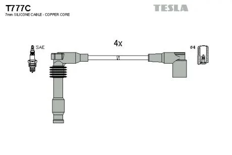 Провід свічковий Лачетті 1,8 (силікон) з мідною жилою Tesla TESLA T777C