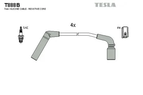 Провода свечные Матиз 1,0/Авео 1,2 (силикон) Tesla TESLA T888B