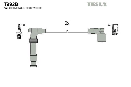 Провід високовольтні, комплект Opel Omega b 3.0 (94-01),Opel Omega b 2.5 (94-00) TESLA T992B