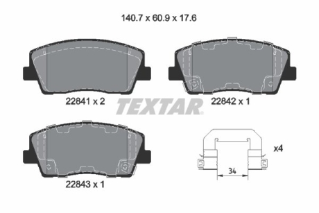 Тормозные колодки, дисковые TEXTAR 2284101