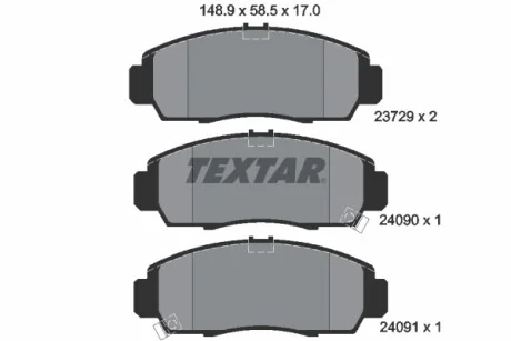 Колодки гальмівні (передні) Honda Accord/Civic 00- (Nissin) (148.8x58.5x17) R15 TEXTAR 2372901