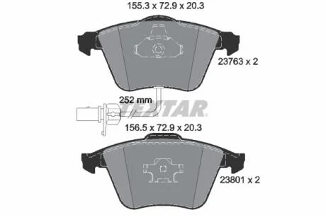 Колодки тормозные (передние) Audi A4/A6/A8 02-11 (Ate-Teves) (с датчиками/ L=252mm) Q+ TEXTAR 2376302
