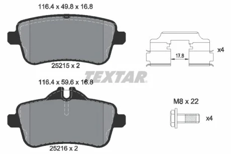 Колодки тормозные (задние) MB M-class (W166) /GL-class (X166) 11- /GLE (W166) AMG 15- (TRW) Q+ TEXTAR 2521505