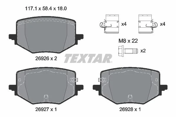Комплект гальмівних колодок, дискове гальмо TEXTAR 2692601 (фото 1)