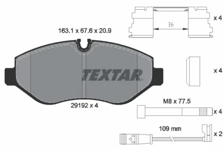 Колодки тормозные (передние) MB Sprinter (906) /Vito (W639) (Brembo) Q+ (с датчиками) TEXTAR 2919202