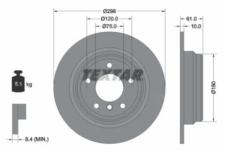 Диск тормозной BMW 5(E39) "R D=298mm "95-"04 TEXTAR 92076603