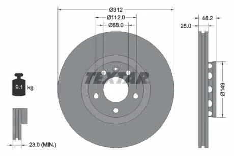 Диск тормозной (передний) Audi A4/A6/VW Passat 00-09 (312х25) PRO+ TEXTAR 92106105