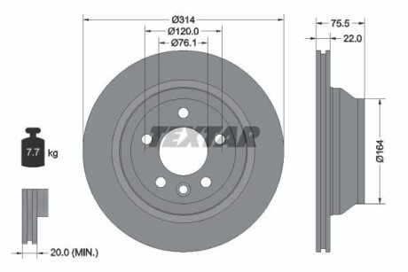 Диск тормозной VW Multivan/Touareg/T5 "R D=314mm "02-15 TEXTAR 92121903