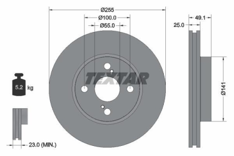 Диск тормозной TOYOTA Corolla/Prius "F D=255mm "97-13 TEXTAR 92125903 (фото 1)