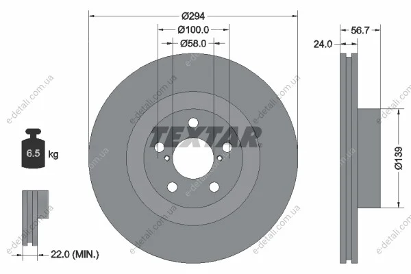 Диск тормозной (передний) Subaru Forester 03-/Impreza 94-/Outback00- (294x24) TEXTAR 92139500 (фото 1)