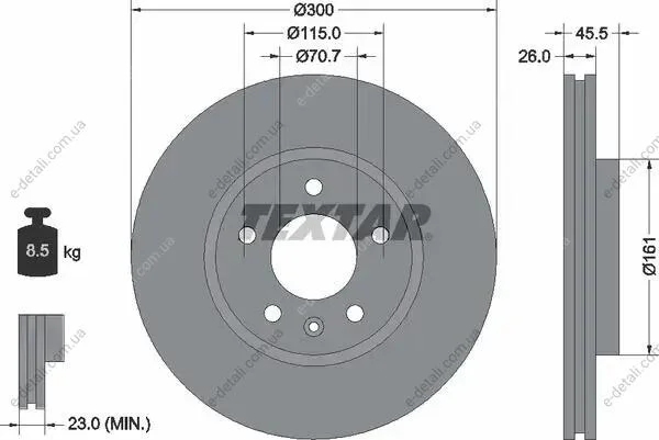 Диск тормозной (передний) Opel Astra J 09- (300x26) PRO+ TEXTAR 92205605 (фото 1)