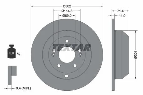 Диск тормозной (задний) Hyundai Santa Fe/Kia Sorento 10- (302x11) PRO TEXTAR 92223403