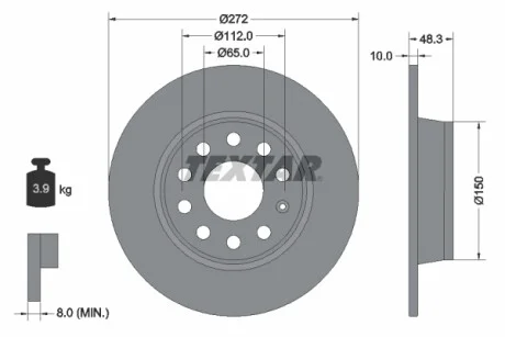 Диск гальмівний (задній) VW Caddy 03- (272x10) PRO TEXTAR 92224903