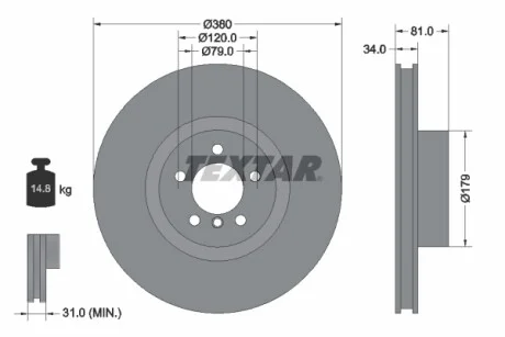 Диск тормозной (передний) Land Rover Range Rover 4.4D/5.0i 4x4 09-12 (380x34) PRO+ TEXTAR 92233905