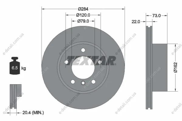Диск тормозной (передний) BMW 1 (F20/F21)/2 (F22) 10- (284x22) PRO TEXTAR 92238403 (фото 1)