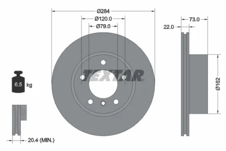 Диск гальмівний (передній) BMW 1 (F20/F21)/2 (F22) 10- (284x22) PRO TEXTAR 92238403