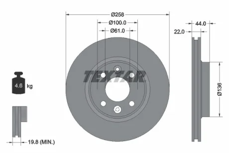 Диск тормозной (передний) Renault Logan/Sandero 12- (258x22) PRO TEXTAR 92255203