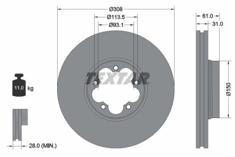 Диск тормозной FORD Transit "F D=308mm "13>> TEXTAR 92274303