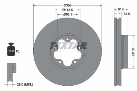 Диск гальмівний (передній) Ford Transit 13- (RWD) (308х31) PRO TEXTAR 92274303