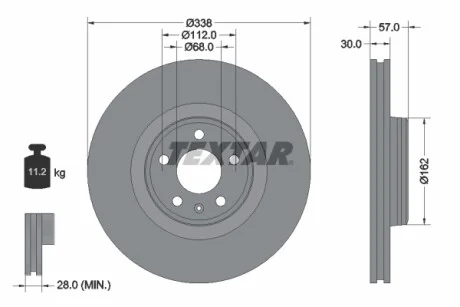 Диск тормозной (передний) Audi A4/A5/Q5 15- (338х30) PRO+ TEXTAR 92282605