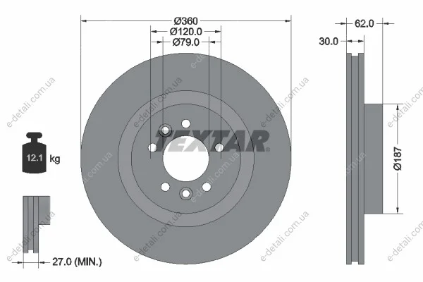 Диск тормозной (передний) Land Rover Discovery V 16-/ Range Rover 12- (360x30) PRO+ TEXTAR 92283205 (фото 1)
