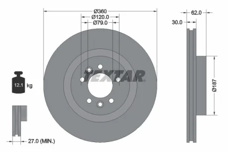 Диск тормозной (передний) Land Rover Discovery V 16-/ Range Rover 12- (360x30) PRO+ TEXTAR 92283205