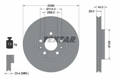 Диск тормозной (передний) Renault Kangoo III 21-/Megane IV 15-/Nissan Qashqai 21- (296x26) PRO TEXTAR 92300703