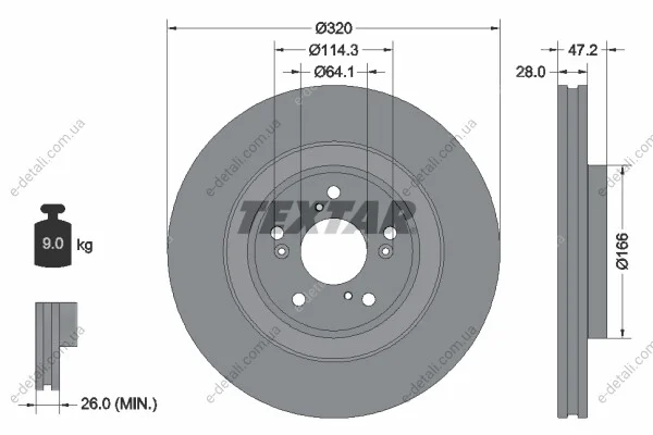 Диск тормозной (передний) Honda CR-V 17- (320x28) PRO TEXTAR 92306203 (фото 1)