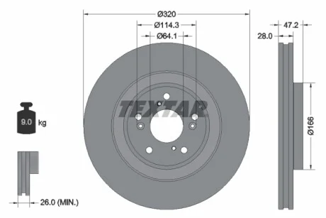 Диск гальмівний (передній) Honda CR-V 17-(320x28) PRO TEXTAR 92306203