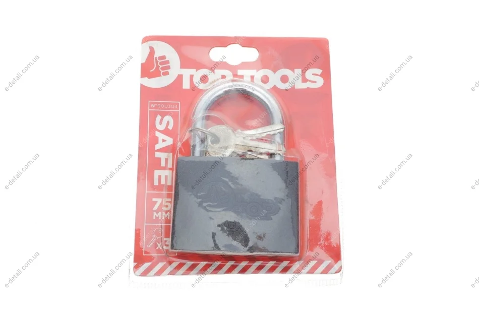 Замок навесной (75mm) (3 ключа в к-кт) Top-tools 90U304 (фото 1)