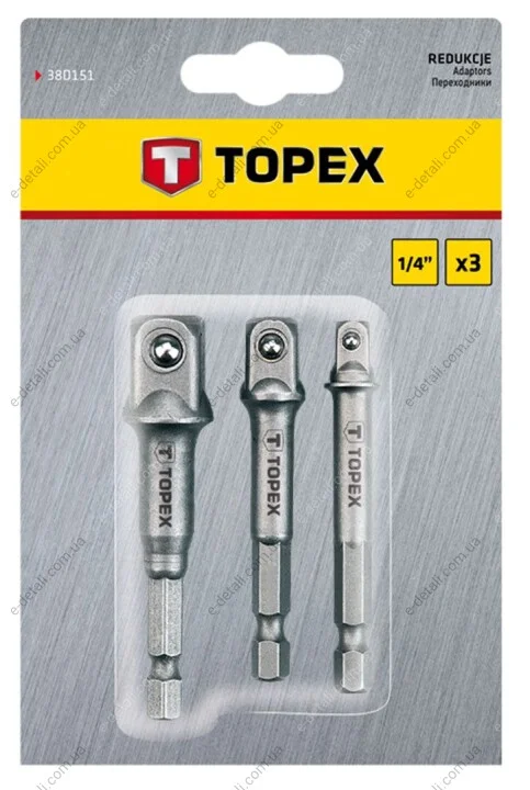 Набор переходников для шуруповерта M6x1/2"-1/4"-3/8" 3 ед. Topex 38D151 (фото 1)
