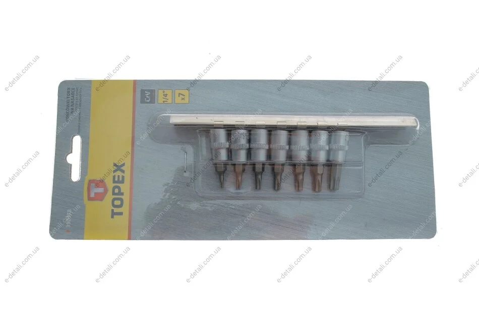 Набор головок 1/4" со вставками Torx 7 ед. Topex 39D378 (фото 1)
