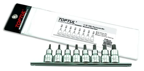 Набор бит пятигранных впрессованных в головку 1/2" TORX T20-T55 с отверстием 8ед. Toptul GAAG0806