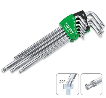 Набор Г-обр. ключей TORX T10-T50 9ед. супердлинных с отверстием и шаром Toptul GAAL0928
