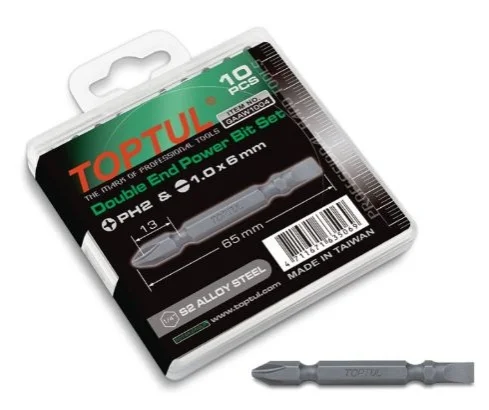 Набор бит 1/4" PH2хSL6 L65мм двухсторонних 10шт. Toptul GAAW1004 (фото 1)