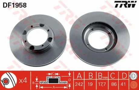 Диск тормозной (1 шт.).) HYUNDAI Accent/Excel/Pony/Pony XP/S-Coupe/Verna TRW DF1958