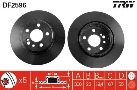 Диск гальмівний (1 шт.).) MERCEDES 400/420/500/600/S420/S500/S600 TRW DF2596