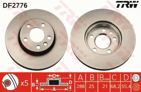 Диск тормозной (1 шт.).) FORD (Europe) - SEAT - VOLKSWAGEN Galaxy/Galaxy Van/Alhambra/A TRW DF2776