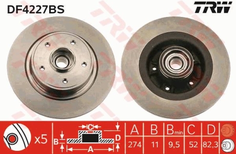 Тормозной диск с подшипником TRW DF4227BS (фото 1)