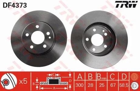 Диск гальмівний (1 шт.) MERCEDES Viano/Vito "F D=300mm "03>> TRW DF4373
