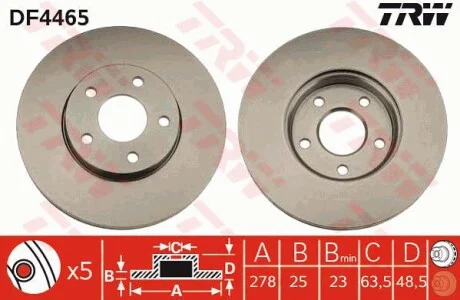 Диск гальмівний (1 шт.) FORD/VOLVO (Europe) Focus/Focus C-Max/S40 TRW DF4465